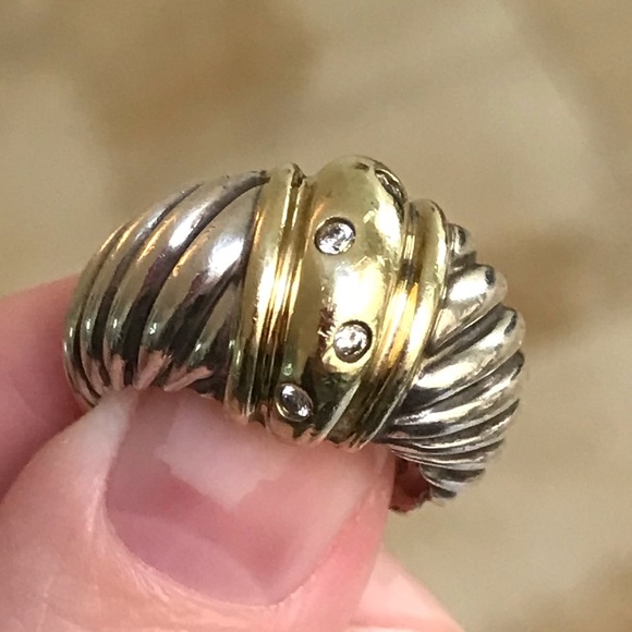 David Yurman Jewelry - David Yurman 14k Diamond Dome Shrimp Cabled Ring